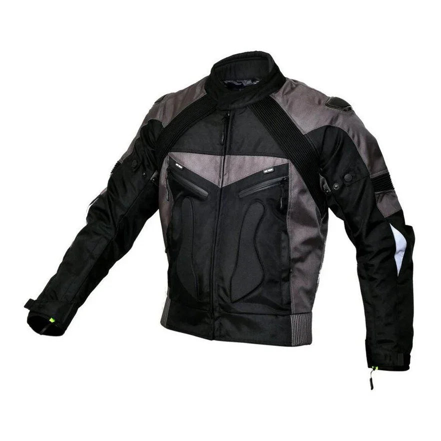 hawk black/grey textile biker motorcycle waterproof armoured jacket -