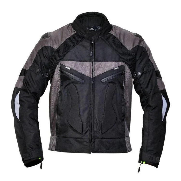 hawk black/grey textile biker motorcycle waterproof armoured jacket -