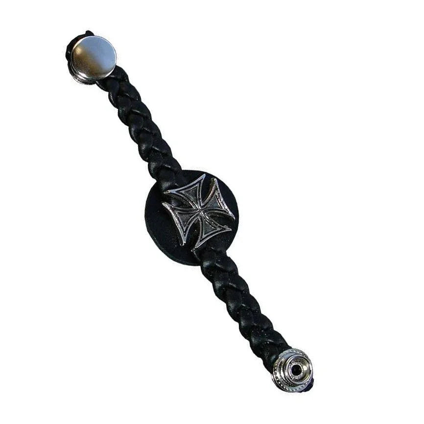iron cross braided black leather waistcoat vest extender -