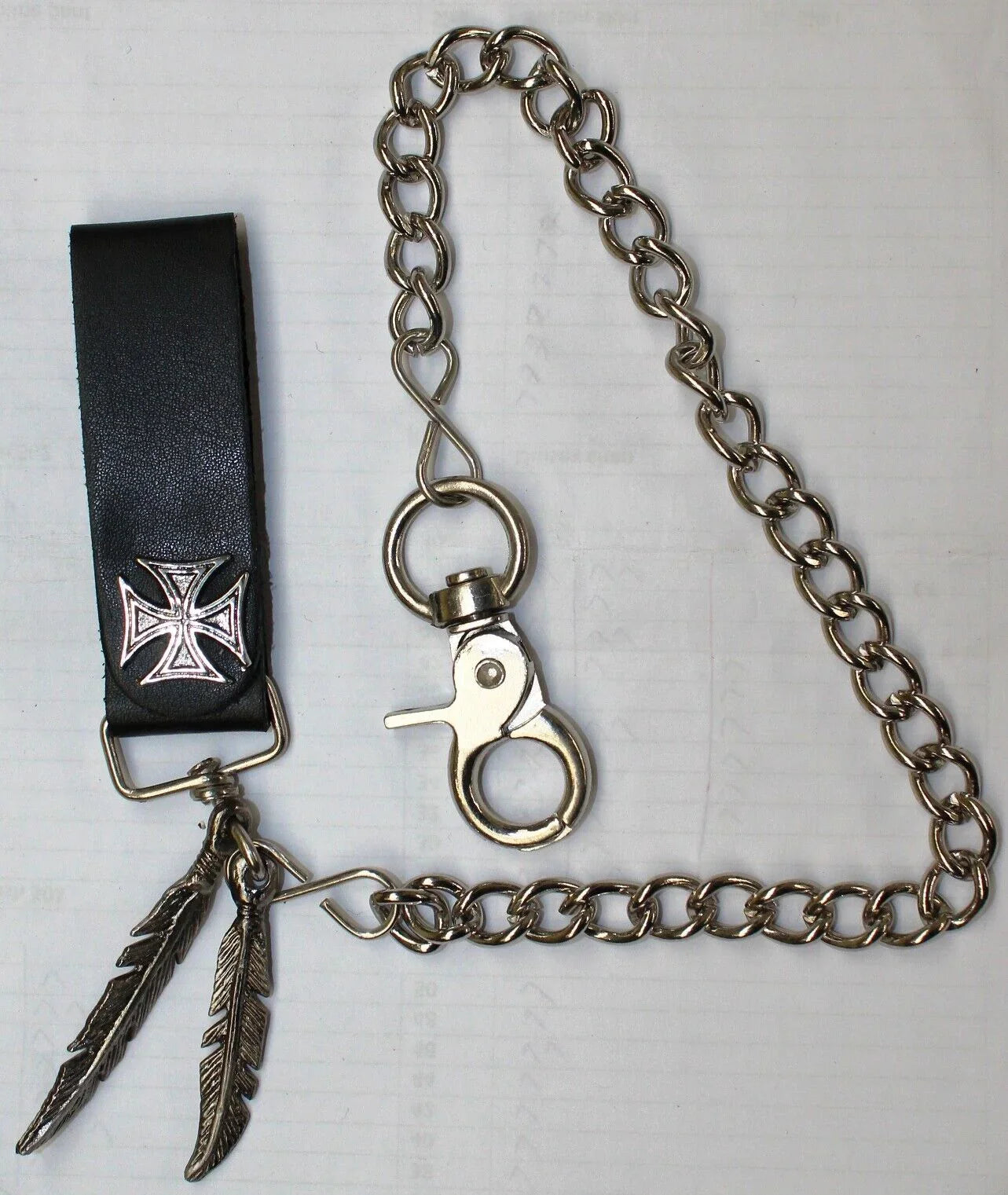 iron cross leather wallet chain -