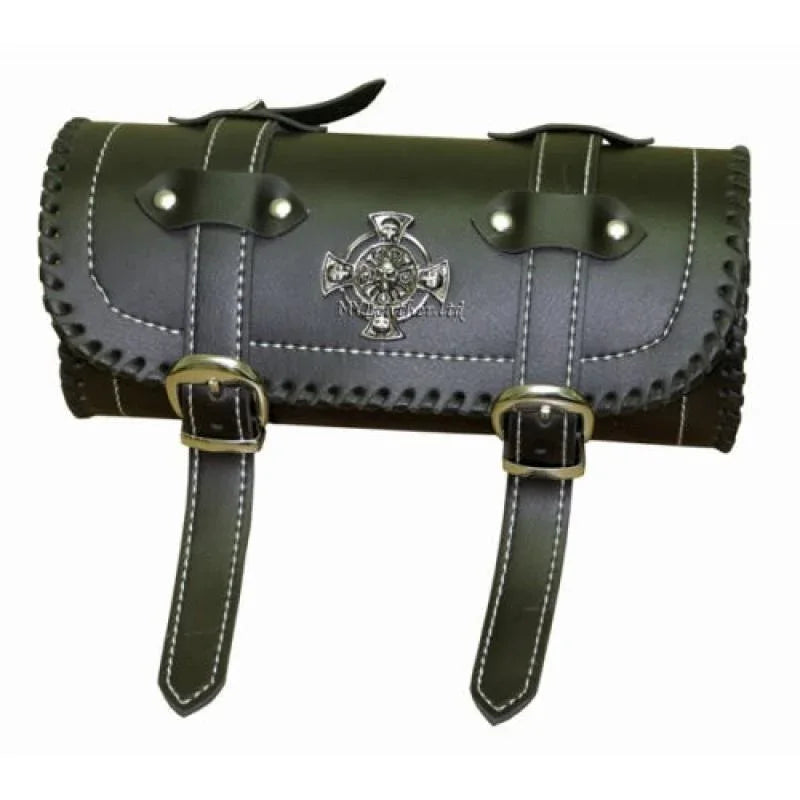 iron cross skulls motorcycle biker leather tool bag barrel roll -