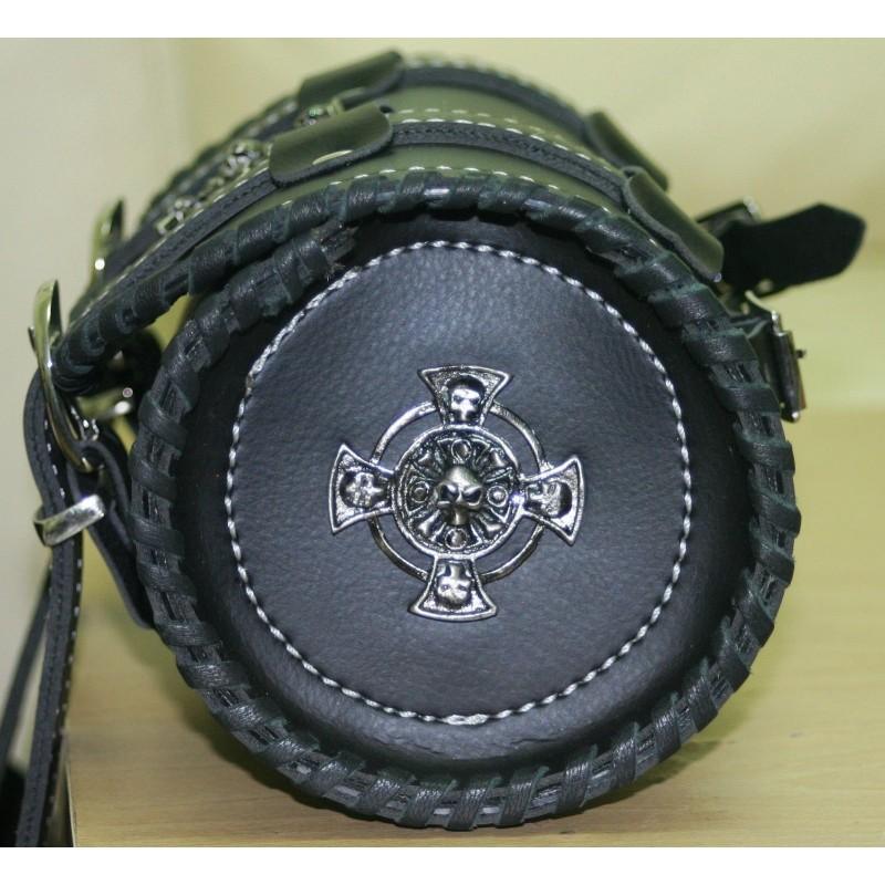 iron cross skulls motorcycle biker leather tool bag barrel roll -