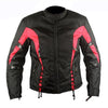 Ladies Black And Red Fabric Vented Motorcycle Jacket -