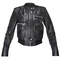 Ladies Collarless Fitted Lambskin Bomber Jacket -