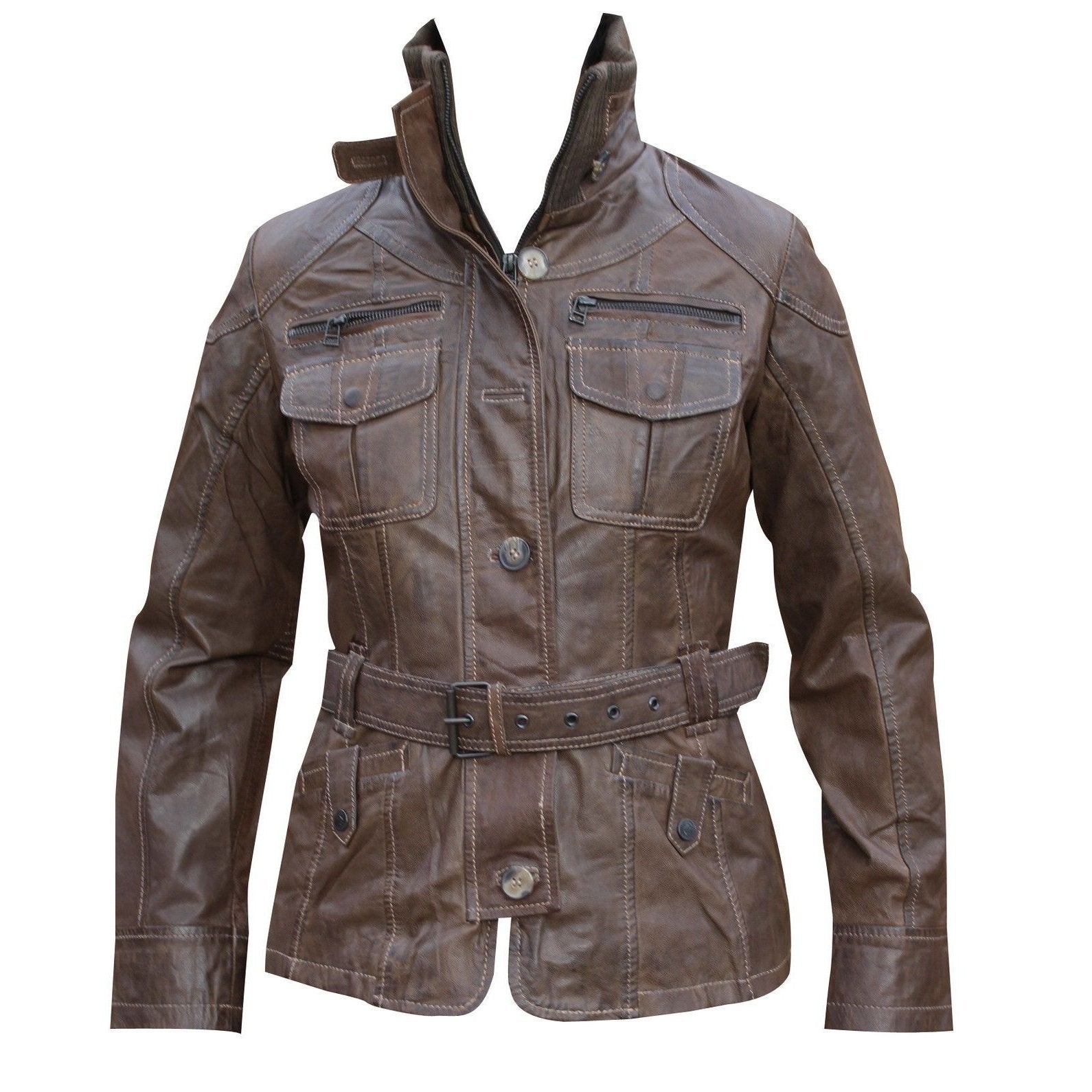 Ladies Fashion Vintage Leather Jacket Women in Brown or Tan -