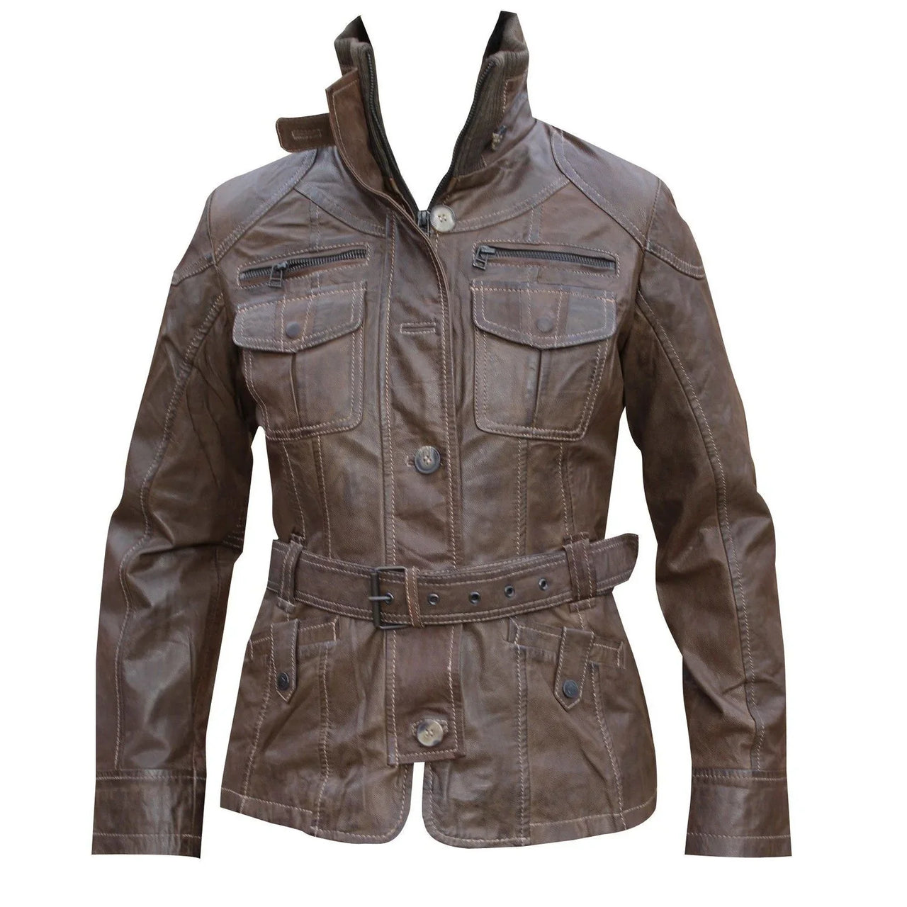Ladies Fashion Vintage Leather Jacket Women in Brown or Tan -