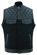 Leather and Denim Combo Biker Diamond Gilet Vest -