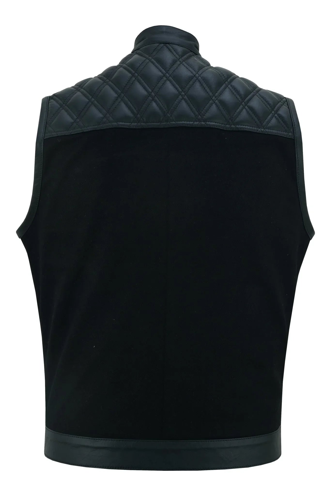 leather and denim combo biker diamond gilet vest -