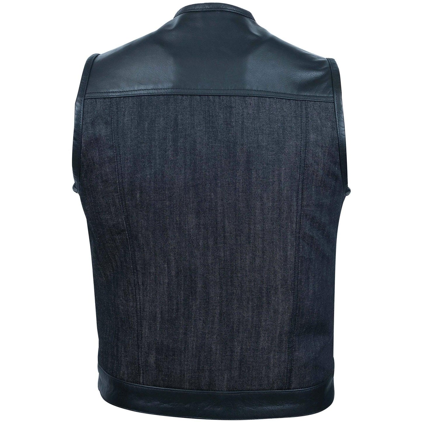 leather and denim combo biker gilet vest -