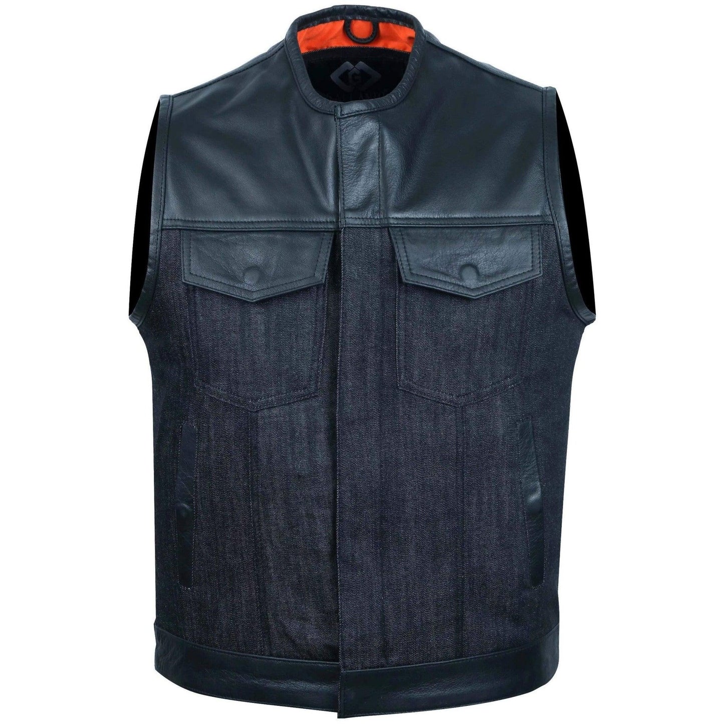leather and denim combo biker gilet vest -