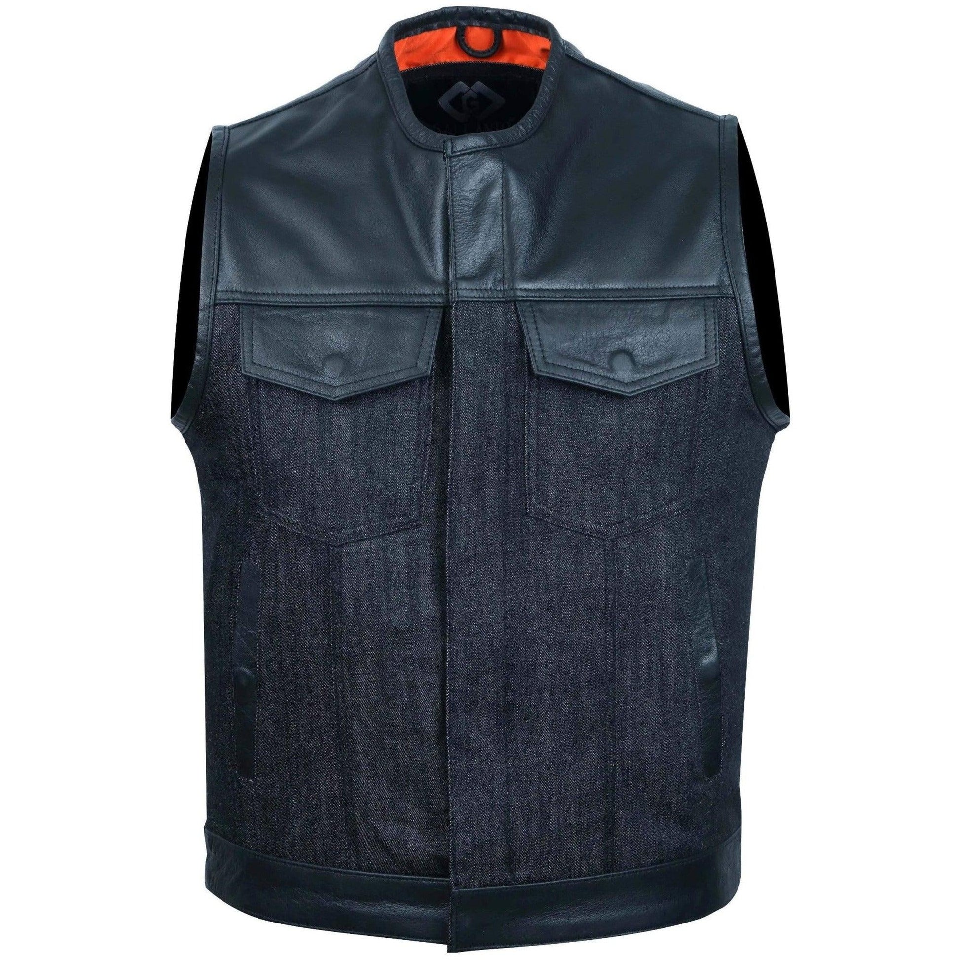Leather and Denim Combo Biker Gilet Vest -