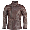 Long Eddie Dark Brown Belted Biker Leather Jacket -