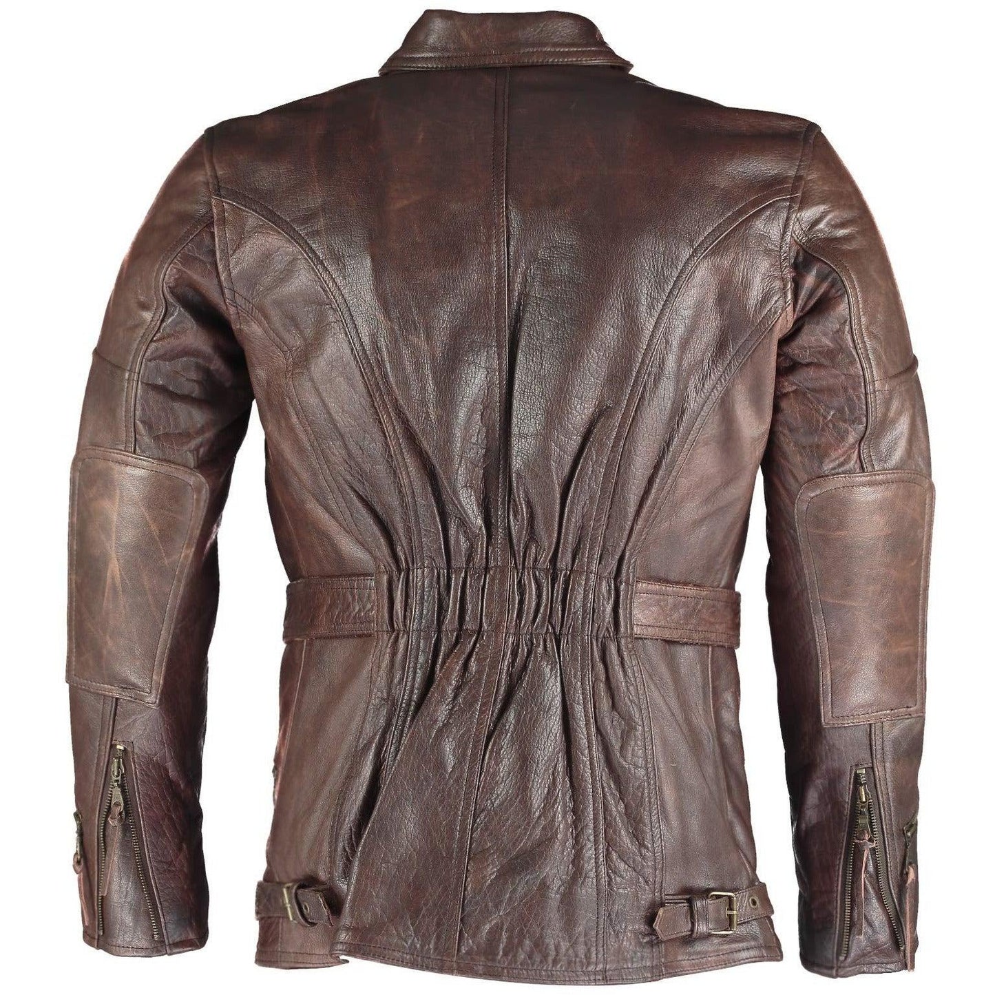 long eddie dark brown belted biker leather jacket -