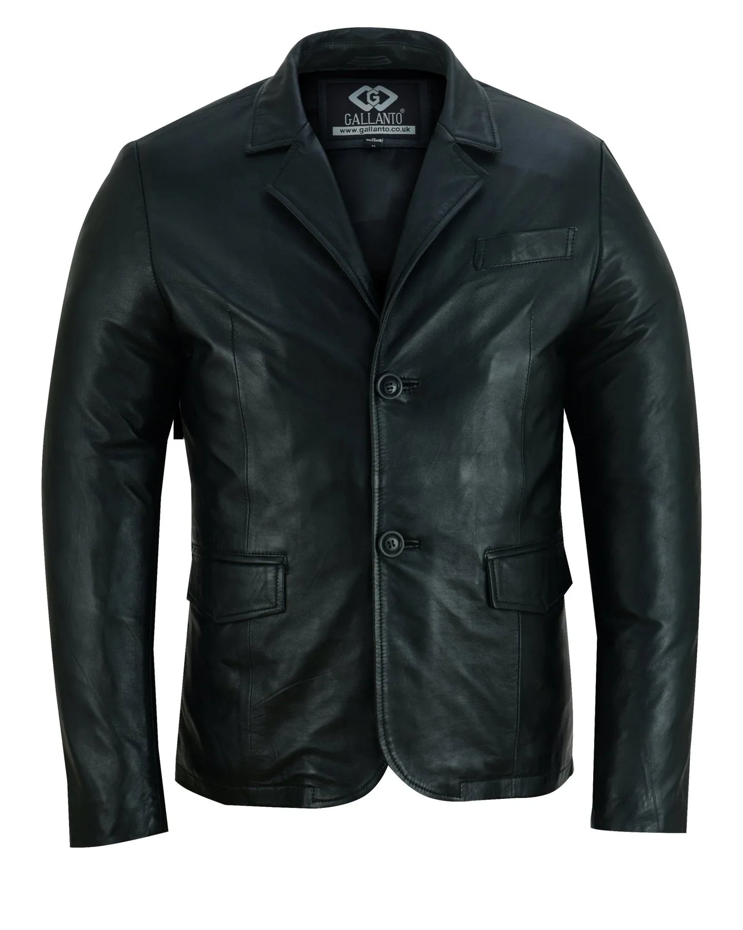 mens 2 button leather blazer jacket -