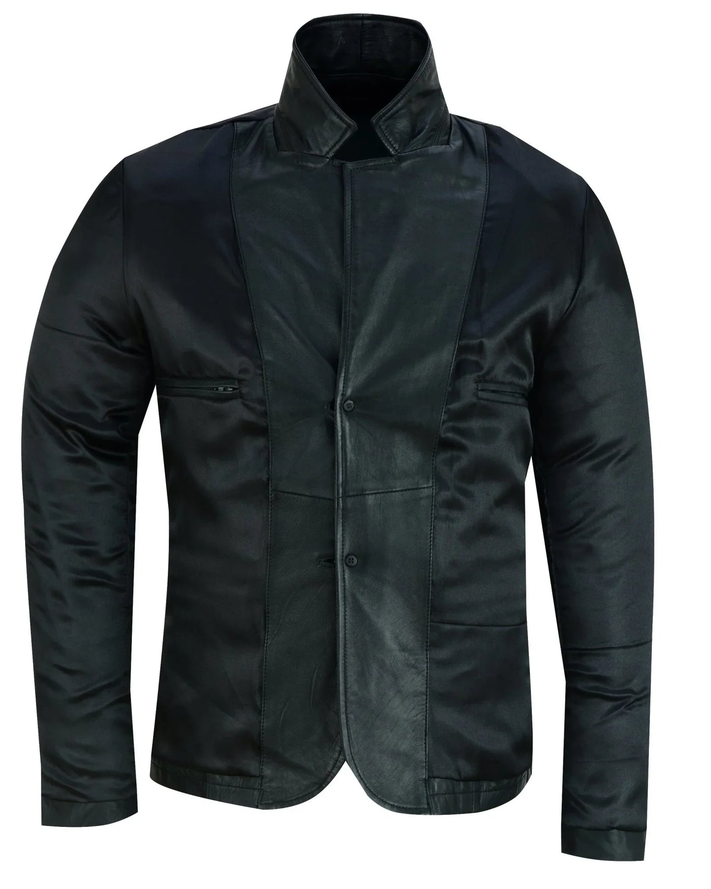 mens 2 button leather blazer jacket -