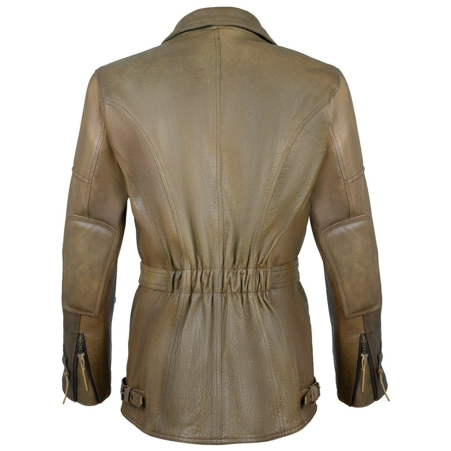 mens 3/4 length eddie biker tan distressed leather motorcycle jacket -