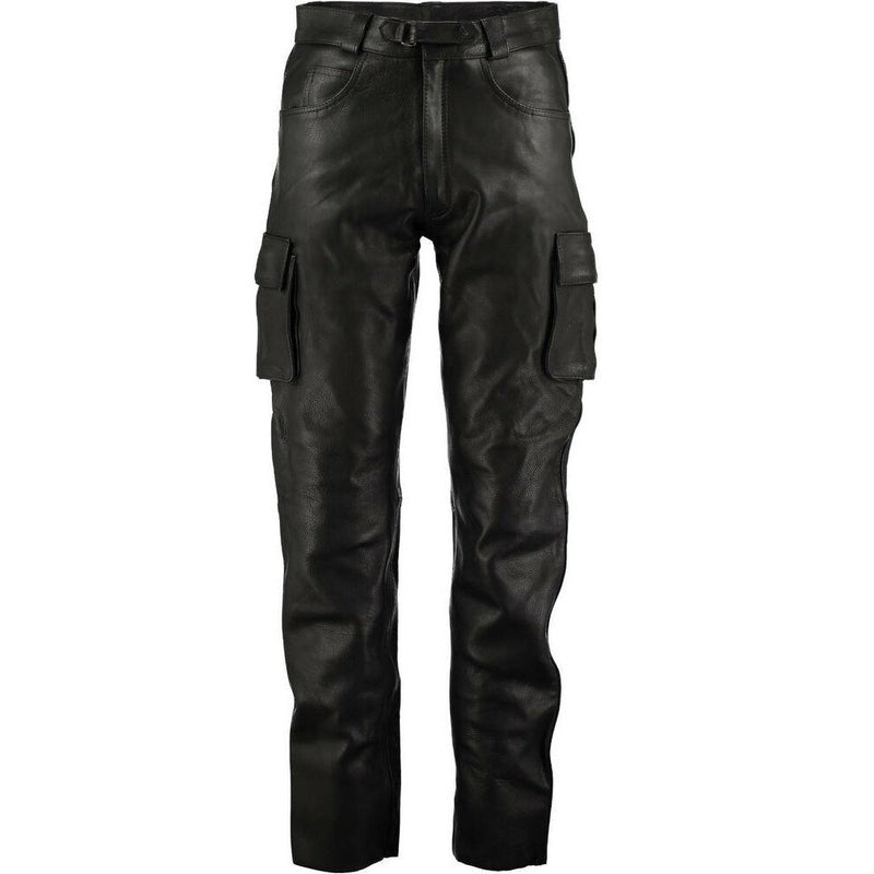 Mens 6 Pockets Jeans Style Black Combat Cargo Leather Trousers Pants -