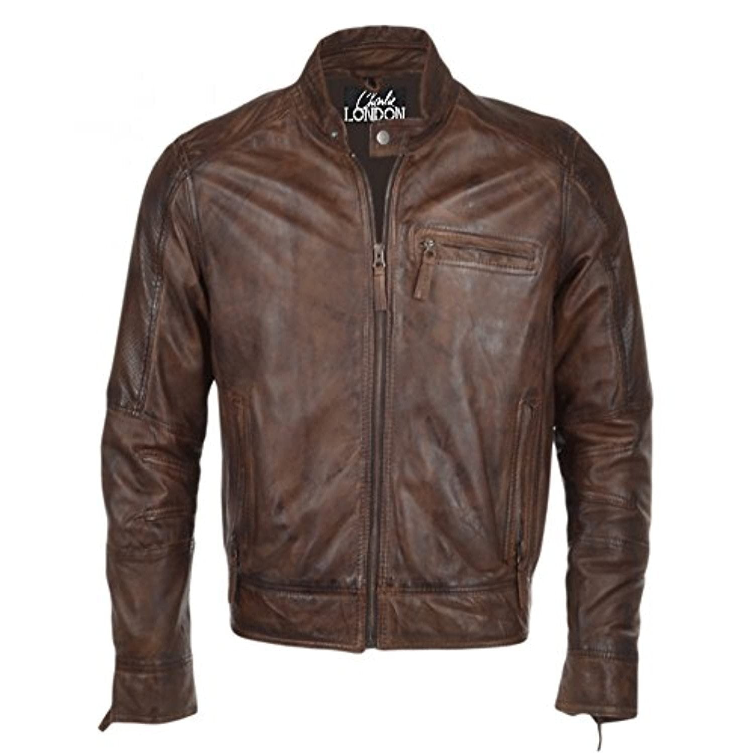 Mens Ashwood Biker Style Vintage Brown Leather Jacket -