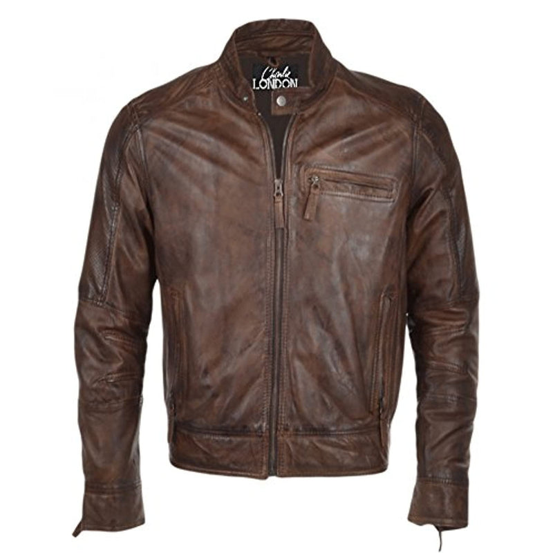 Mens Ashwood Biker Style Vintage Brown Leather Jacket -