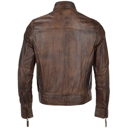 Mens Ashwood Biker Style Vintage Brown Leather Jacket -