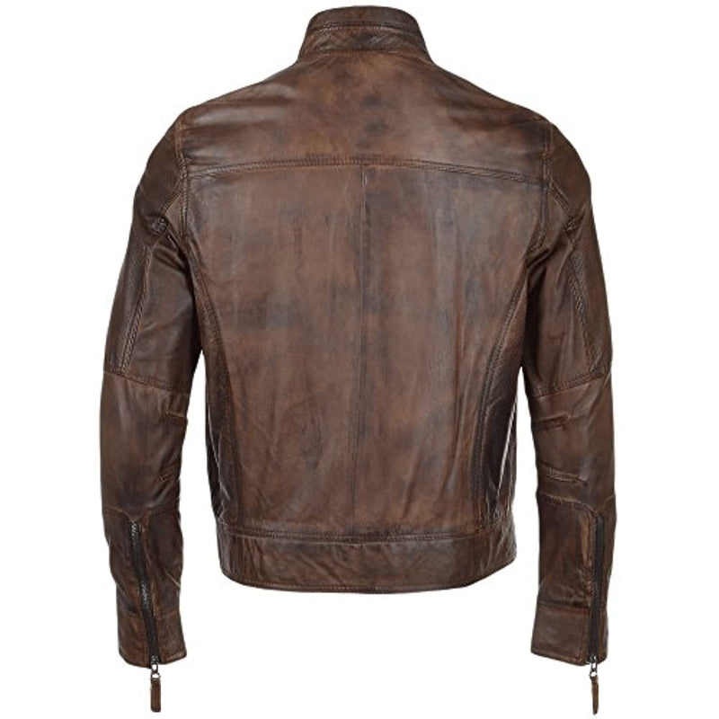 Mens Ashwood Biker Style Vintage Brown Leather Jacket -