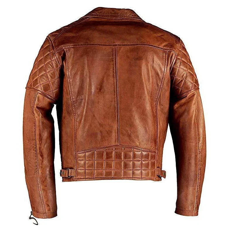 mens ashwood diamond vintage brown biker style leather jacket -