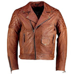 Mens Ashwood Diamond Vintage Brown Biker Style Leather Jacket -