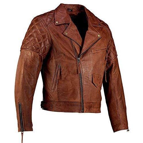 mens ashwood diamond vintage brown biker style leather jacket -