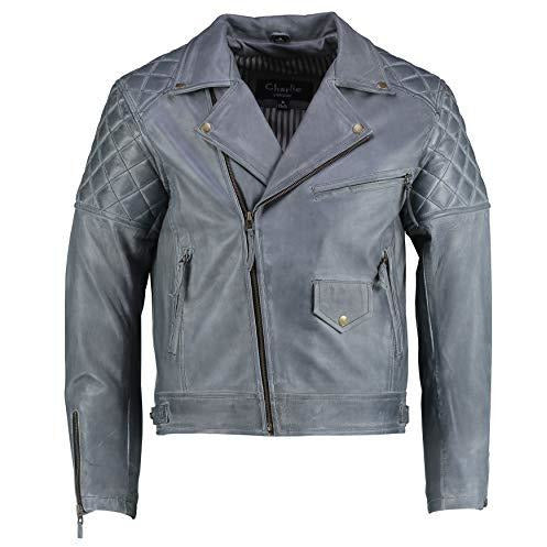 Mens Ashwood Diamond Vintage Dark Gray Biker Leather Jacket -