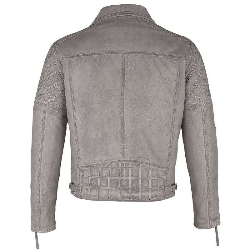 Mens Ashwood Diamond Vintage Grey Biker Style Leather Jacket -