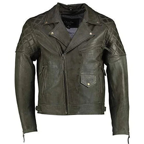 mens ashwood diamond vintage olive green leather jacket -