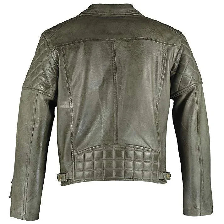 mens ashwood diamond vintage olive green leather jacket -