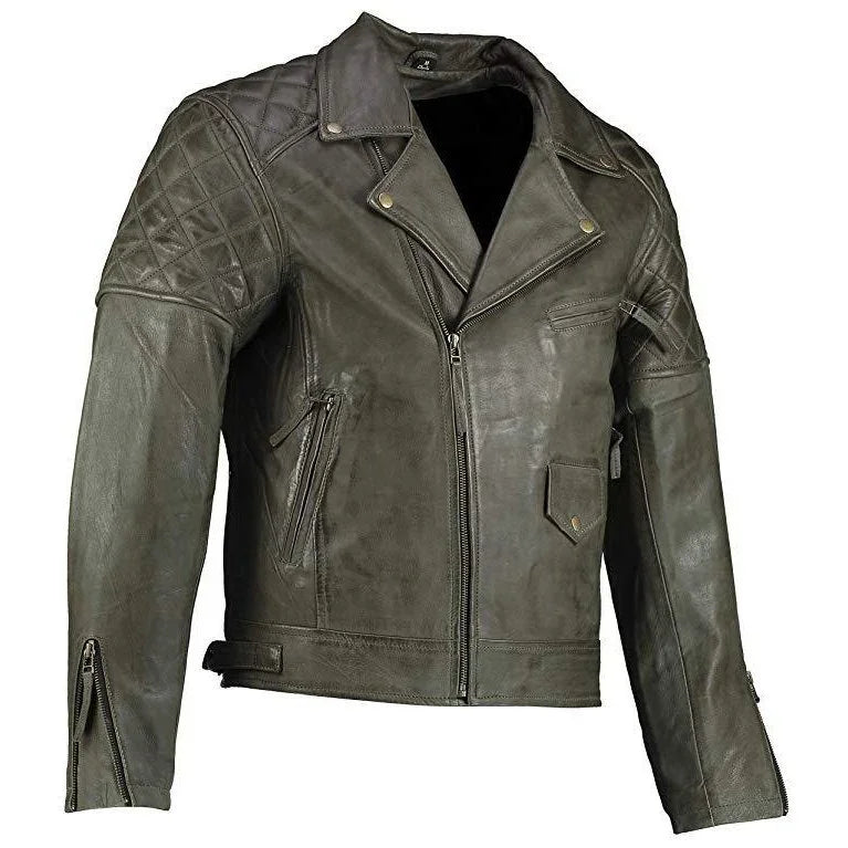 mens ashwood diamond vintage olive green leather jacket -