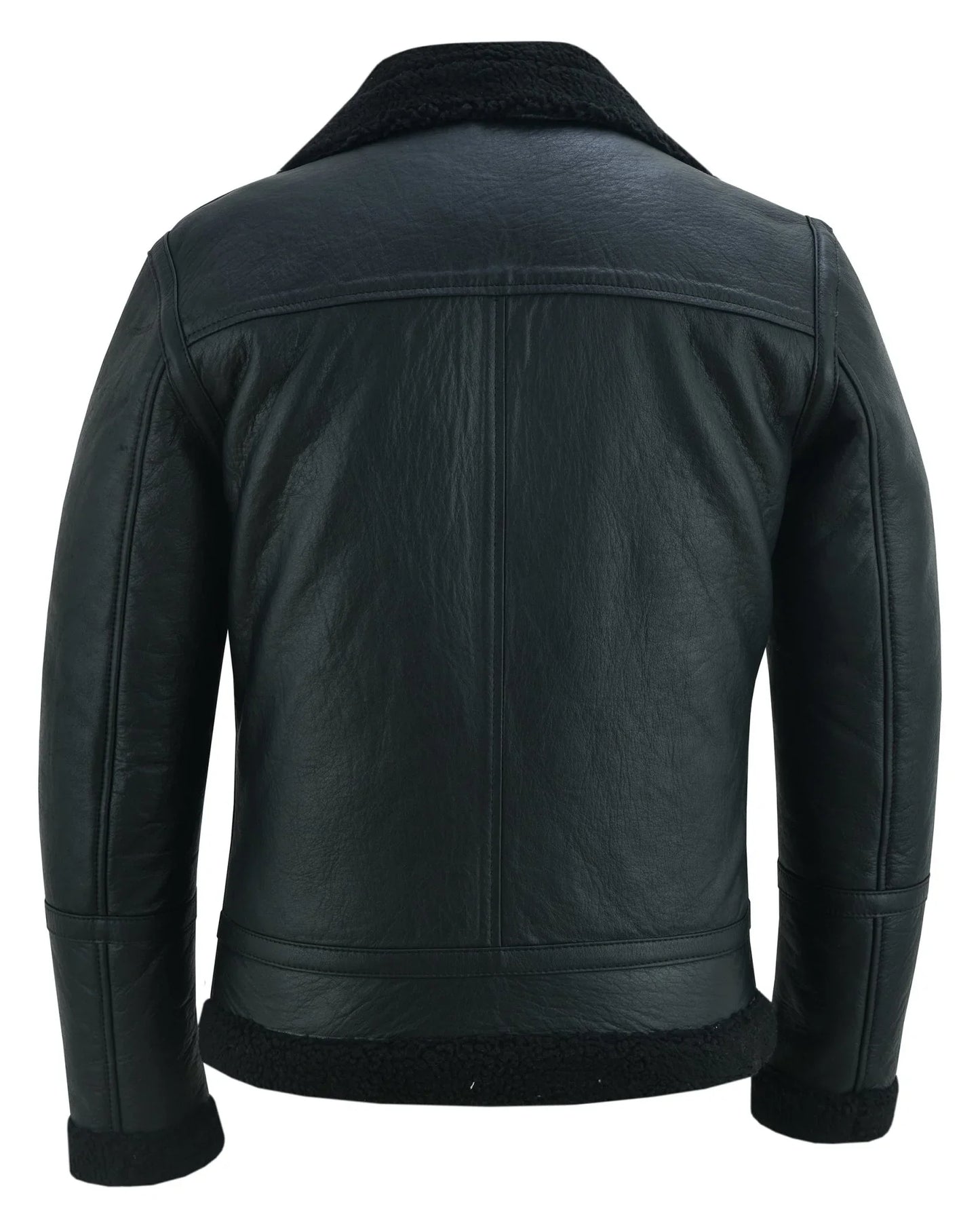 men's aviator style black bomber flying pilot fur jacket -