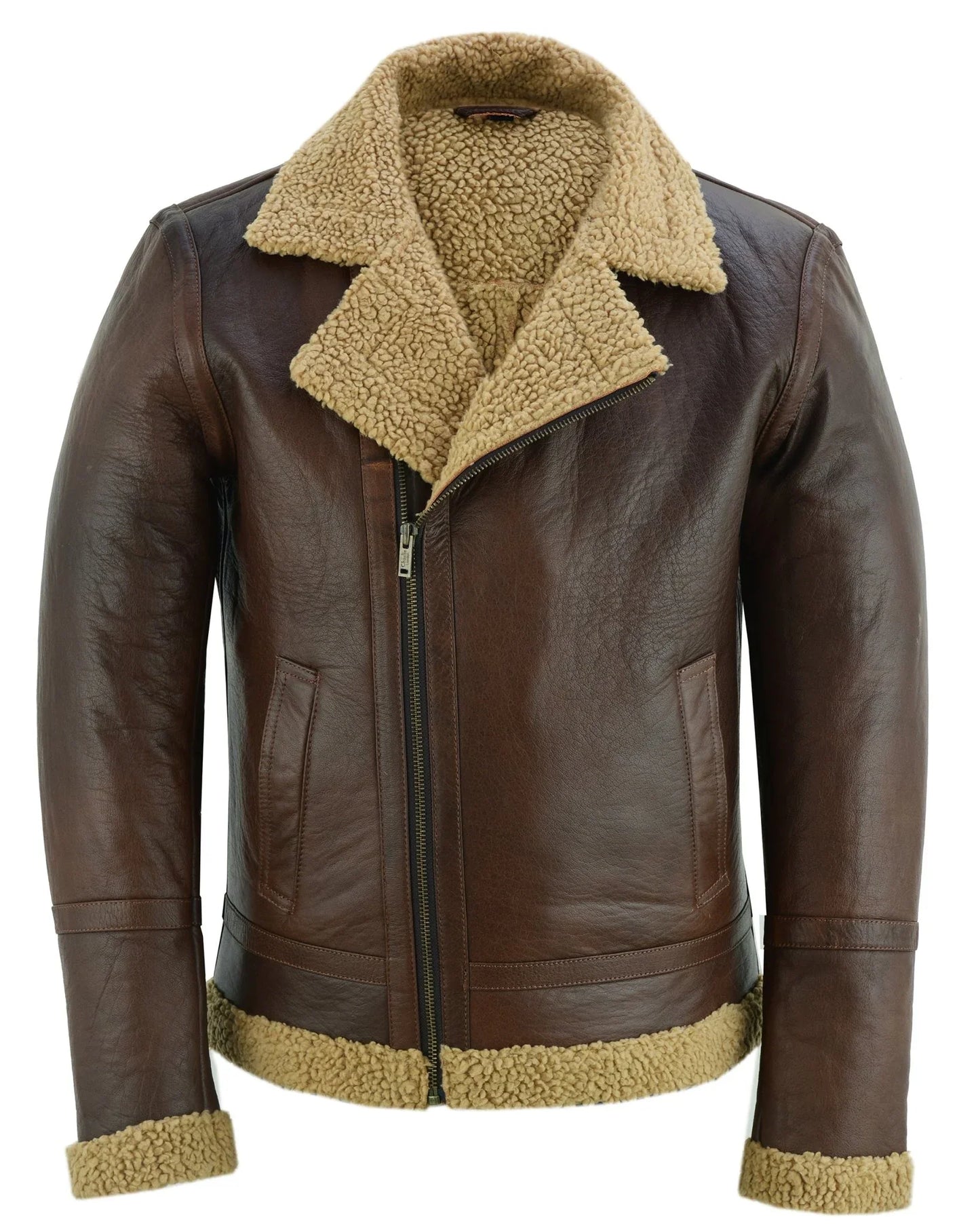 men's aviator style black bomber flying pilot fur jacket -