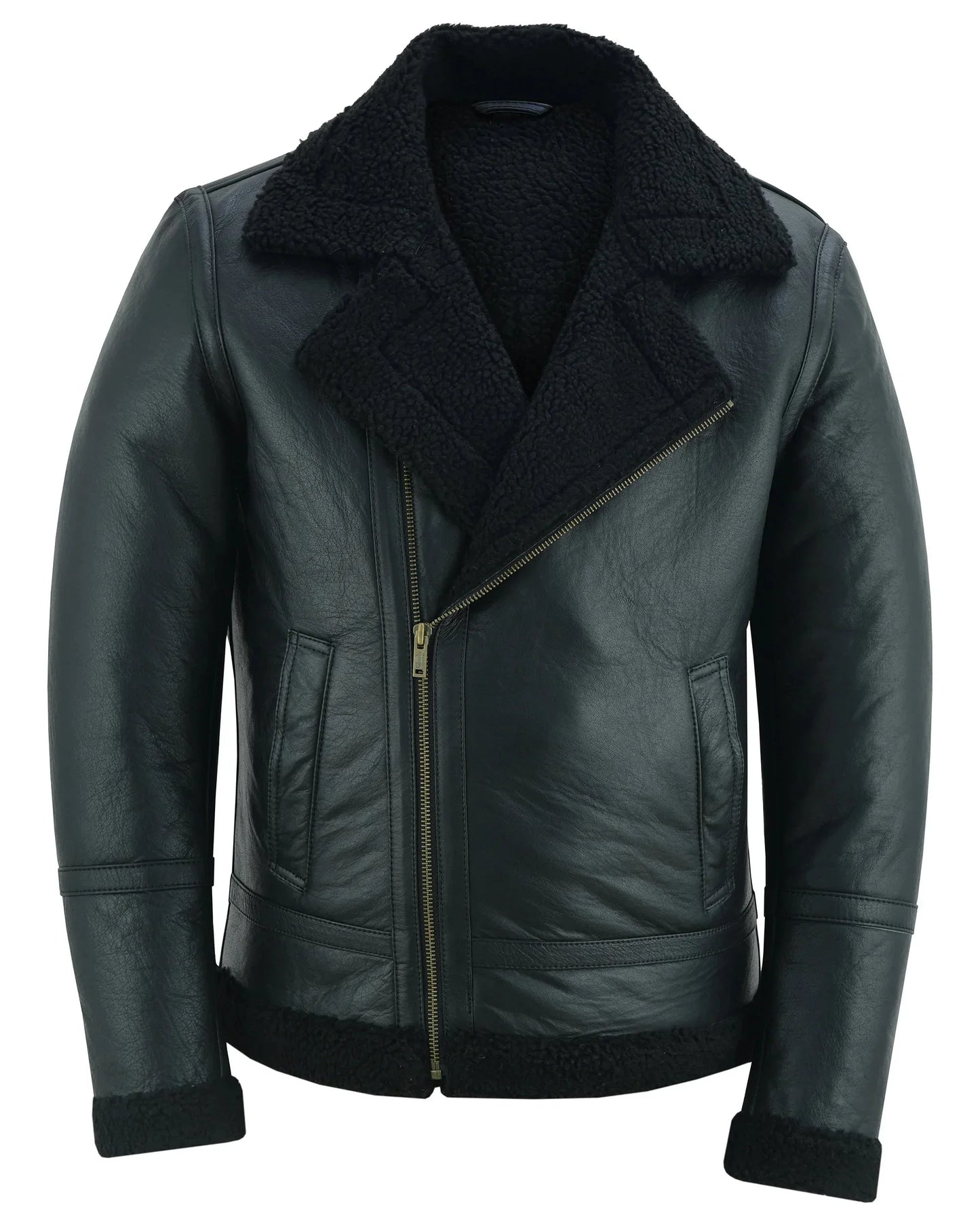 men's aviator style brown bomber flying pilot fur jacket -