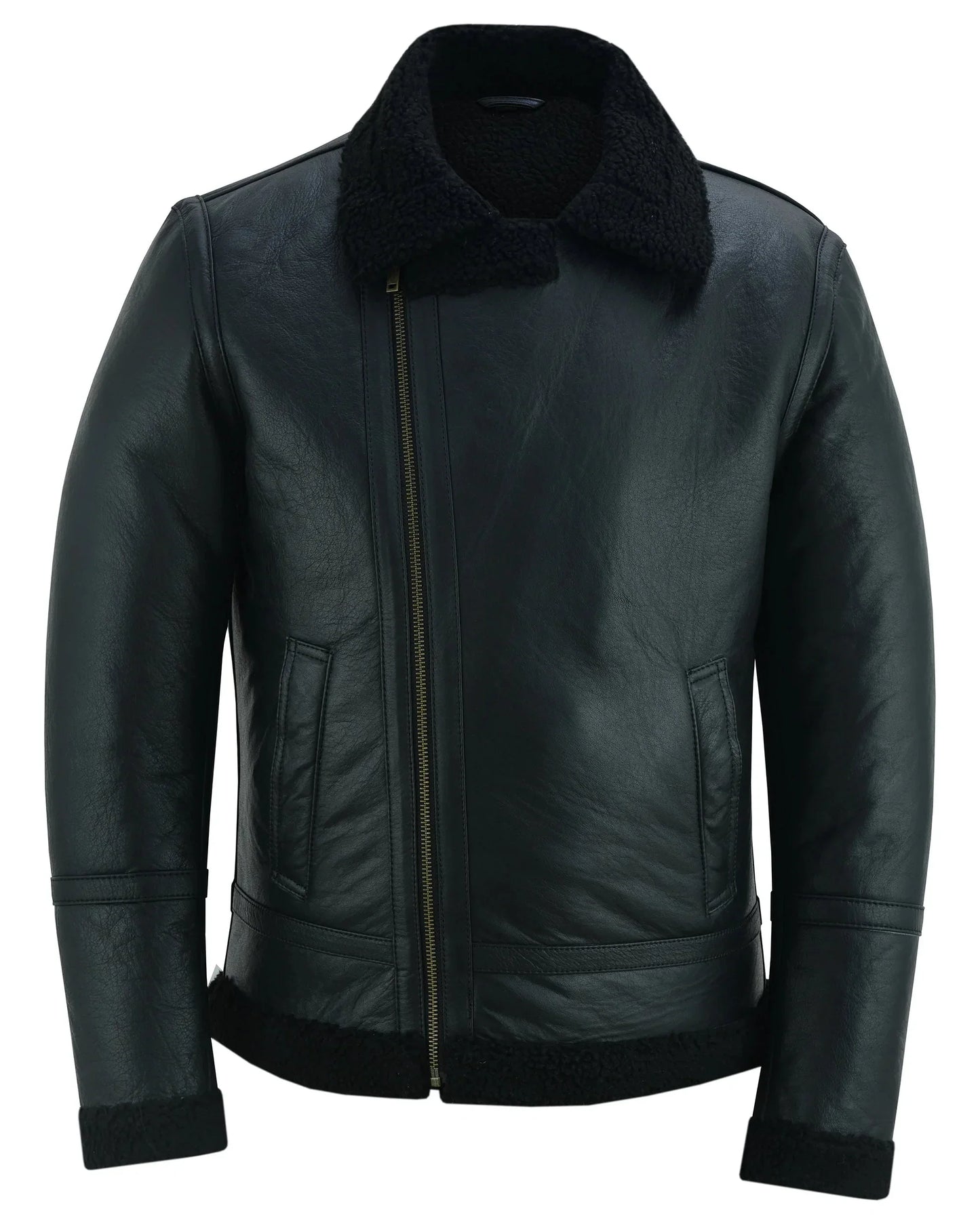 men's aviator style brown bomber flying pilot fur jacket -