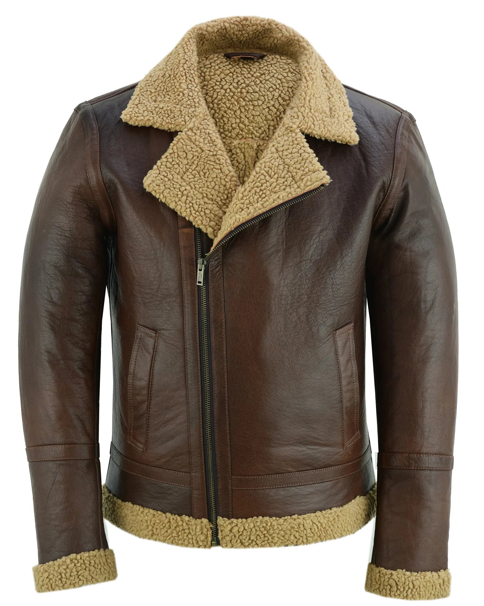 Men's Aviator Style Brown Bomber Flying Pilot Fur Jacket -