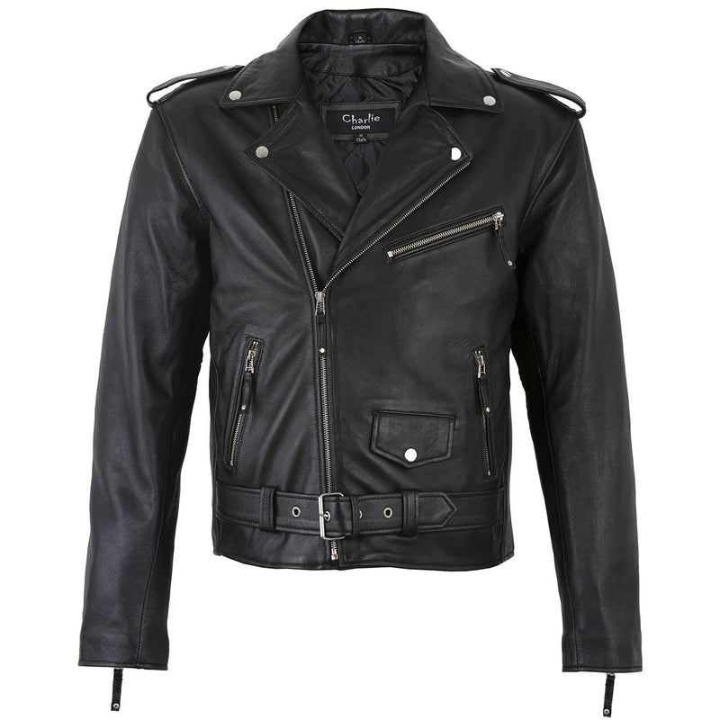 Men s Belted Cross Zip Brando Biker Black Leather Jacket Vintage