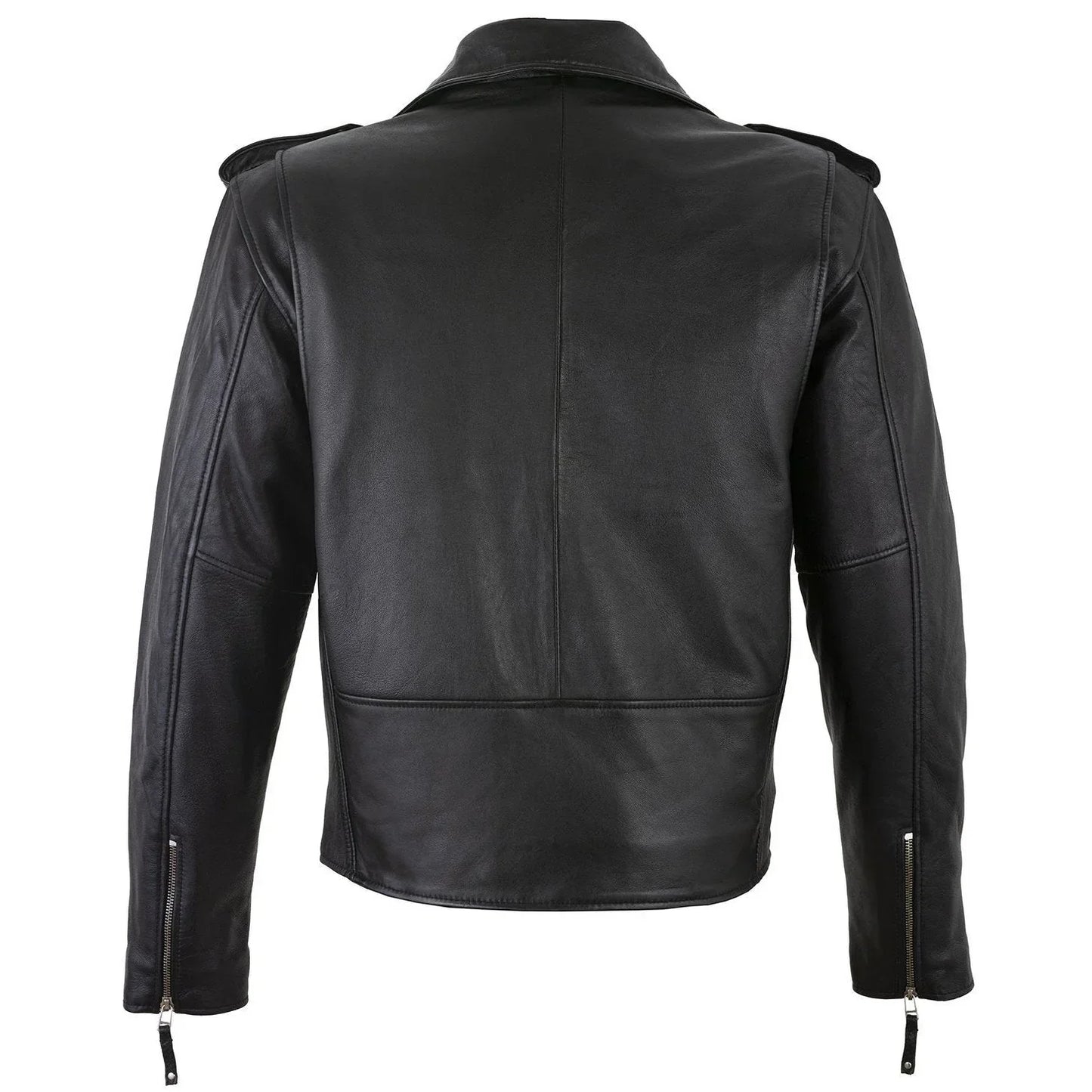 men's belted cross zip brando biker black leather jacket -