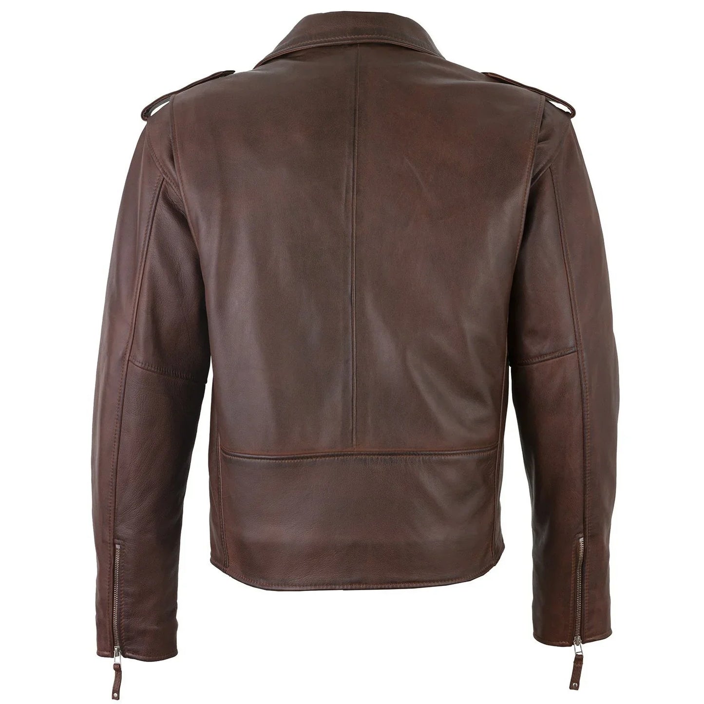 men's belted cross zip brando biker brown leather jacket -