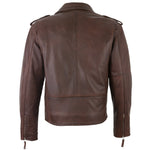 Men's Belted Cross Zip Brando Biker Brown Leather Jacket -