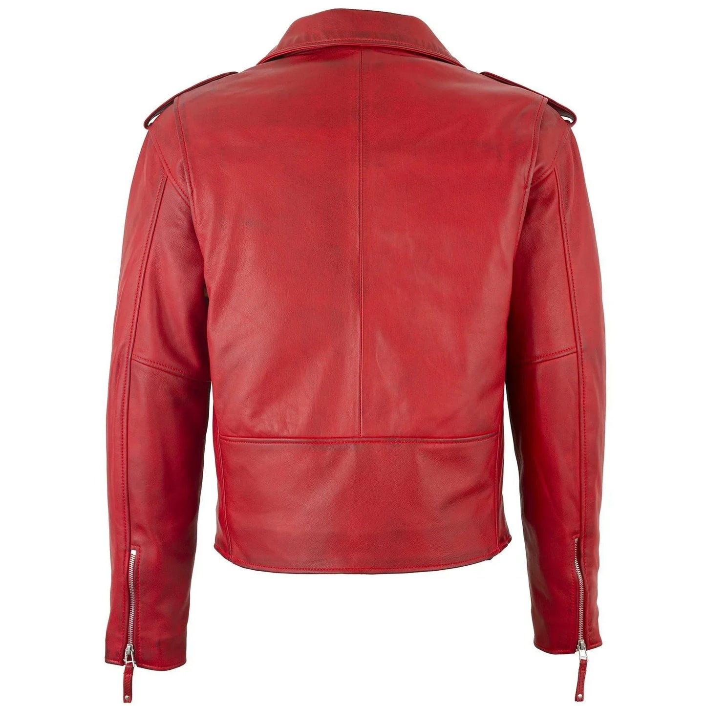 men's belted cross zip brando biker red leather jacket -
