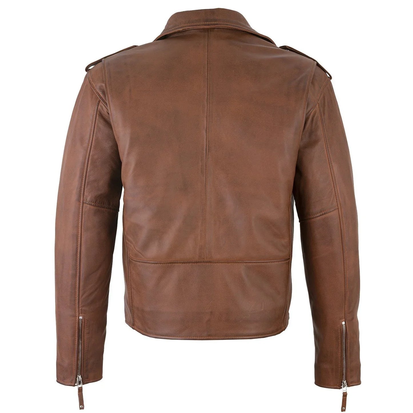 men's belted cross zip brando biker tan leather jacket -