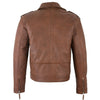 Men's Belted Cross Zip Brando Biker Tan Leather Jacket -
