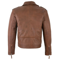 Men's Belted Cross Zip Brando Biker Tan Leather Jacket -