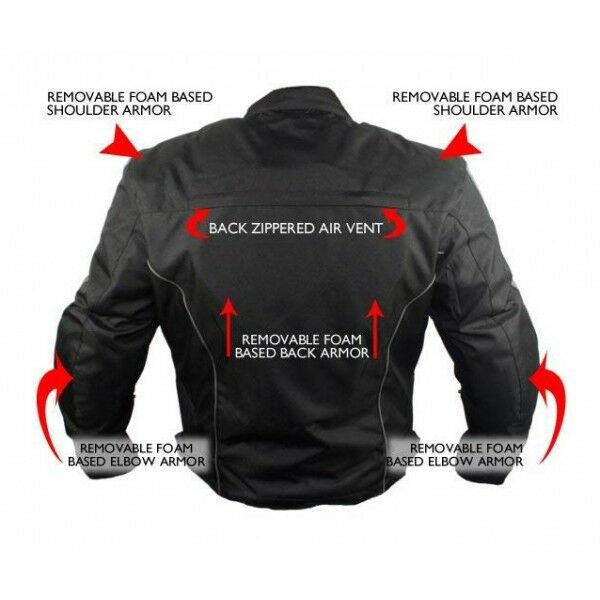 Mens Black and Grey Fabric Textile Armoured Motorcycle Jacket -