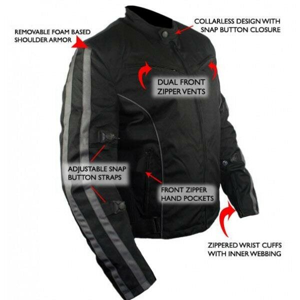 Mens Black and Grey Fabric Textile Armoured Motorcycle Jacket -