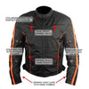 Mens Black and Orange Fabric Textile Armoured Motorcycle Jacket Biker Double Lin -
