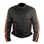 Mens Black and Orange Fabric Textile Armoured Motorcycle Jacket Biker Double Lin -